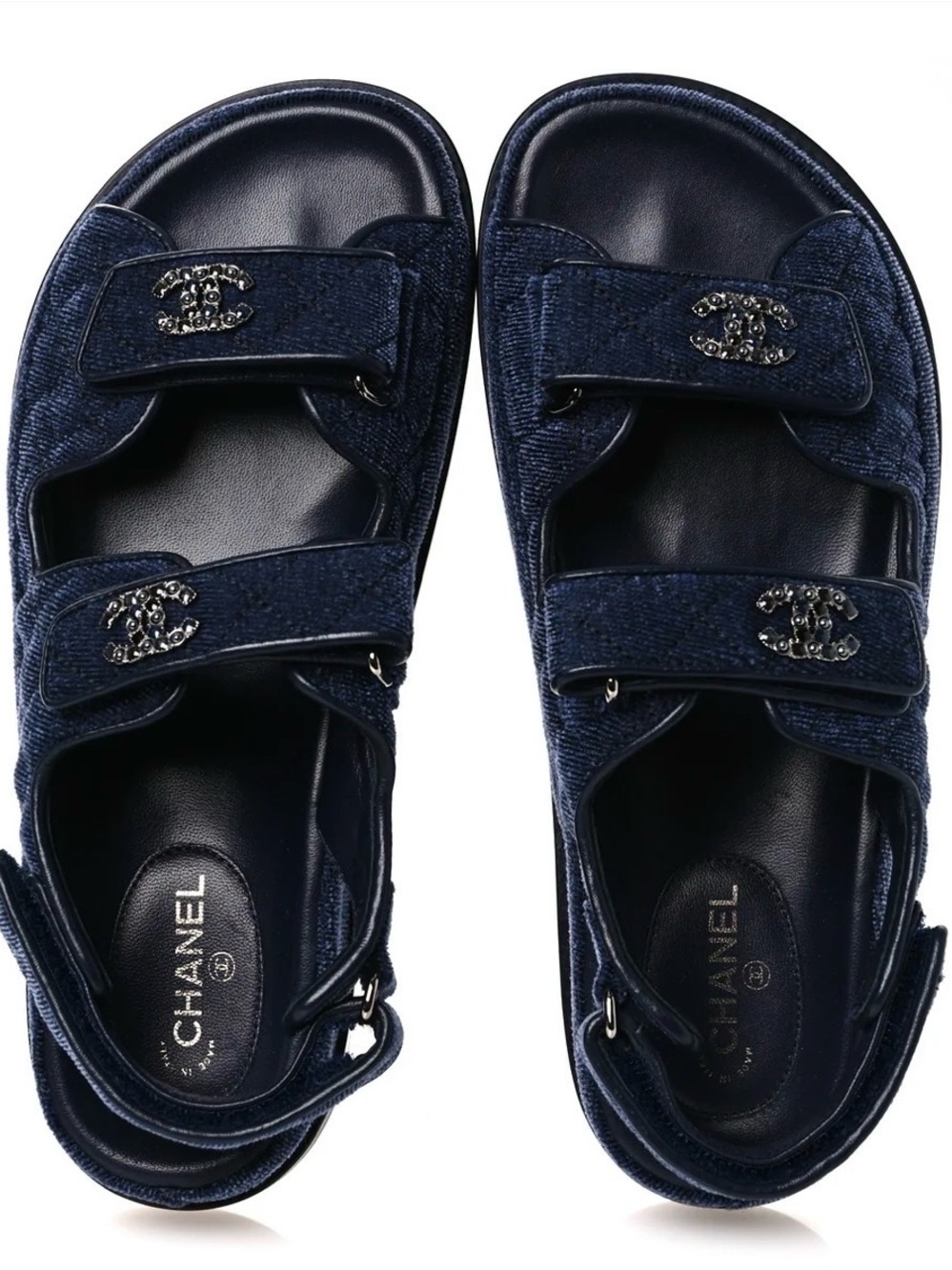 CHANEL Navy Dad Navy Sandals with Logo Hardware size 38